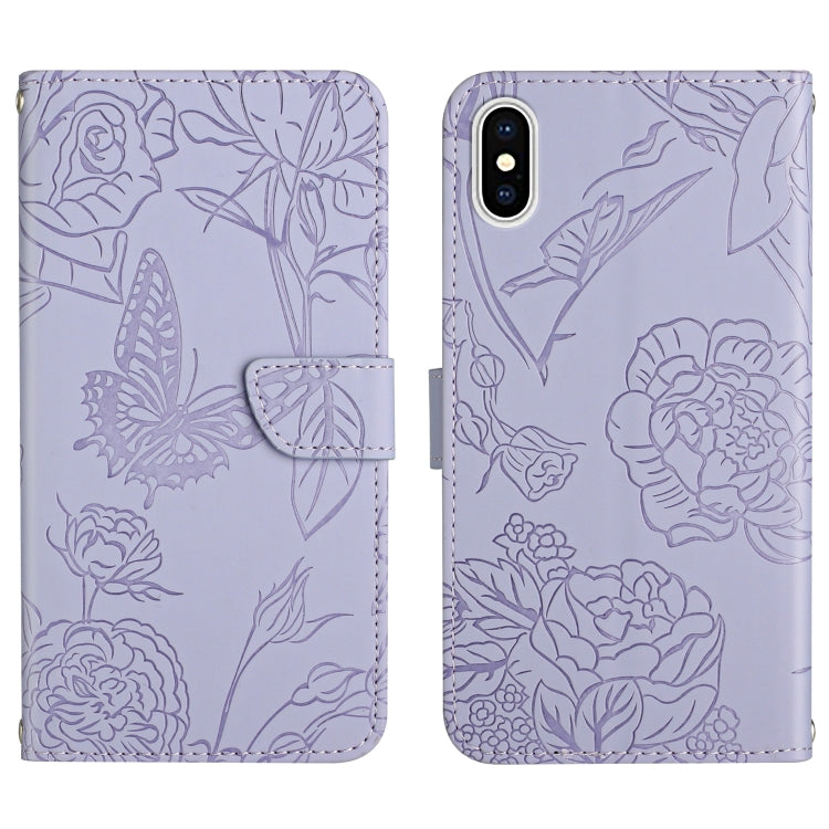 Skin Feel Butterfly Peony Embossed Leather Phone Case, For iPhone 13, For iPhone 13 mini, For iPhone 13 Pro, For iPhone 13 Pro Max, For iPhone XS / X, For iPhone XR, For iPhone XS Max