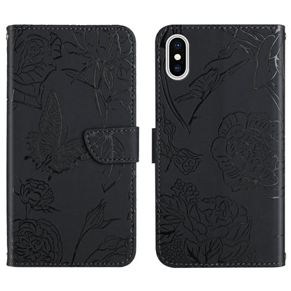 Skin Feel Butterfly Peony Embossed Leather Phone Case, For iPhone 13, For iPhone 13 mini, For iPhone 13 Pro, For iPhone 13 Pro Max, For iPhone XS / X, For iPhone XR, For iPhone XS Max