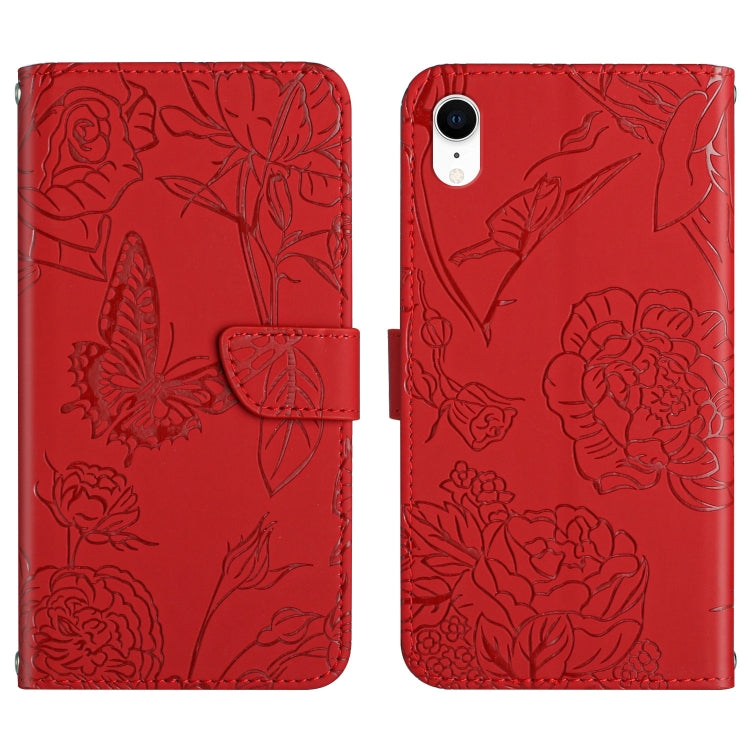 Skin Feel Butterfly Peony Embossed Leather Phone Case, For iPhone 13, For iPhone 13 mini, For iPhone 13 Pro, For iPhone 13 Pro Max, For iPhone XS / X, For iPhone XR, For iPhone XS Max