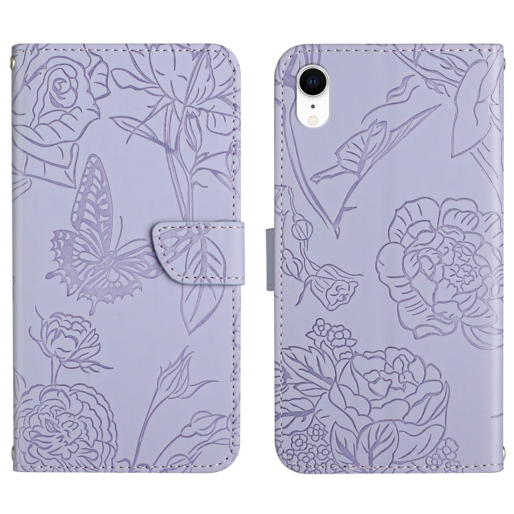 Skin Feel Butterfly Peony Embossed Leather Phone Case, For iPhone 13, For iPhone 13 mini, For iPhone 13 Pro, For iPhone 13 Pro Max, For iPhone XS / X, For iPhone XR, For iPhone XS Max