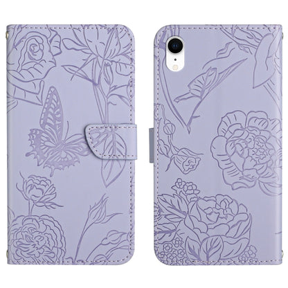 Skin Feel Butterfly Peony Embossed Leather Phone Case, For iPhone 13, For iPhone 13 mini, For iPhone 13 Pro, For iPhone 13 Pro Max, For iPhone XS / X, For iPhone XR, For iPhone XS Max