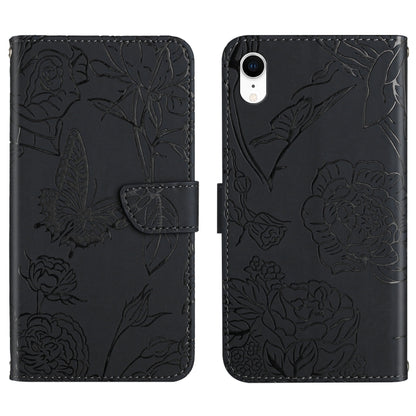 Skin Feel Butterfly Peony Embossed Leather Phone Case, For iPhone 13, For iPhone 13 mini, For iPhone 13 Pro, For iPhone 13 Pro Max, For iPhone XS / X, For iPhone XR, For iPhone XS Max