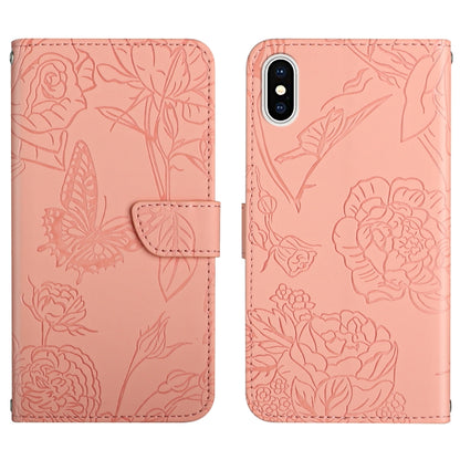 Skin Feel Butterfly Peony Embossed Leather Phone Case, For iPhone 13, For iPhone 13 mini, For iPhone 13 Pro, For iPhone 13 Pro Max, For iPhone XS / X, For iPhone XR, For iPhone XS Max