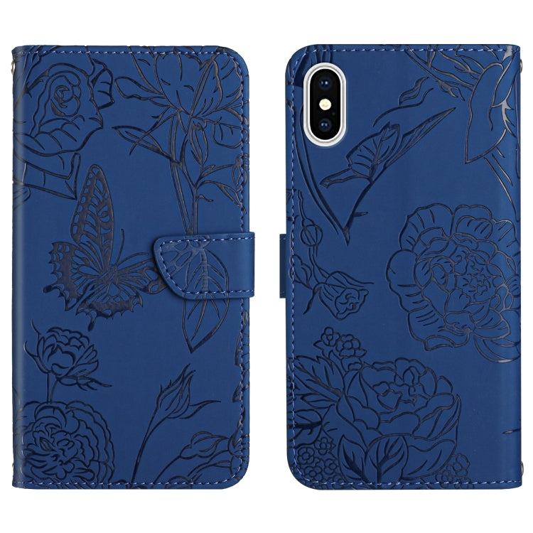 Skin Feel Butterfly Peony Embossed Leather Phone Case, For iPhone 13, For iPhone 13 mini, For iPhone 13 Pro, For iPhone 13 Pro Max, For iPhone XS / X, For iPhone XR, For iPhone XS Max