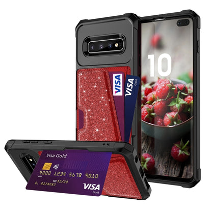 Glitter Magnetic Card Bag Phone Case, For Samsung Galaxy S10, For Samsung Galaxy S10+, For Samsung Galaxy S10e, For Samsung Galaxy S9, For Samsung Galaxy S9+, For Samsung Galaxy Note9