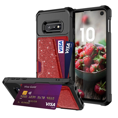 Glitter Magnetic Card Bag Phone Case, For Samsung Galaxy S10, For Samsung Galaxy S10+, For Samsung Galaxy S10e, For Samsung Galaxy S9, For Samsung Galaxy S9+, For Samsung Galaxy Note9