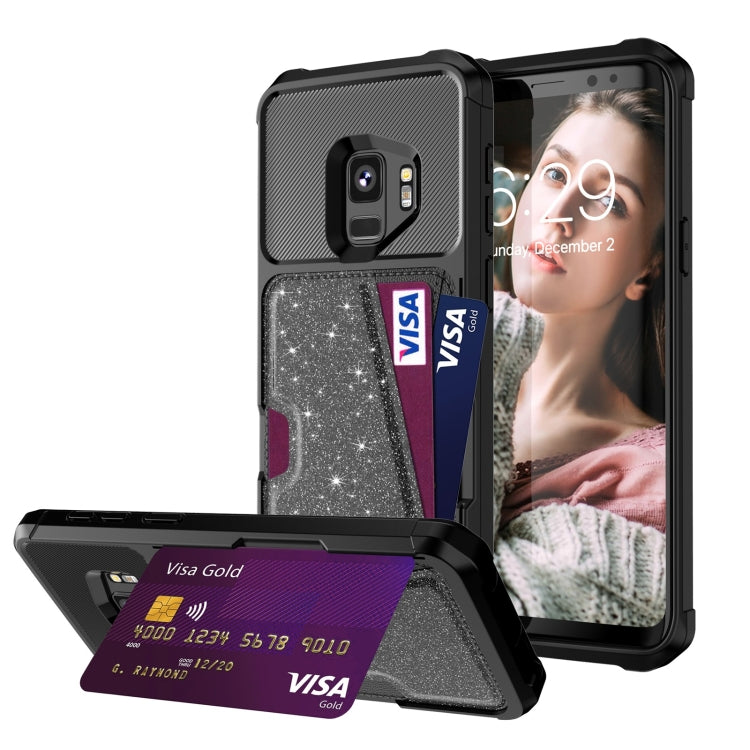 Glitter Magnetic Card Bag Phone Case, For Samsung Galaxy S10, For Samsung Galaxy S10+, For Samsung Galaxy S10e, For Samsung Galaxy S9, For Samsung Galaxy S9+, For Samsung Galaxy Note9
