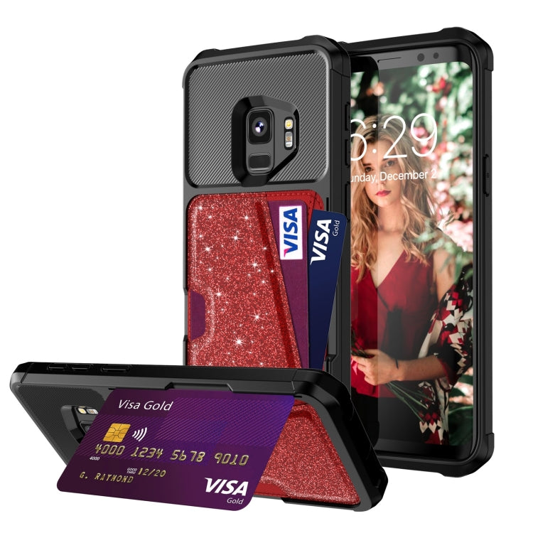 Glitter Magnetic Card Bag Phone Case, For Samsung Galaxy S10, For Samsung Galaxy S10+, For Samsung Galaxy S10e, For Samsung Galaxy S9, For Samsung Galaxy S9+, For Samsung Galaxy Note9