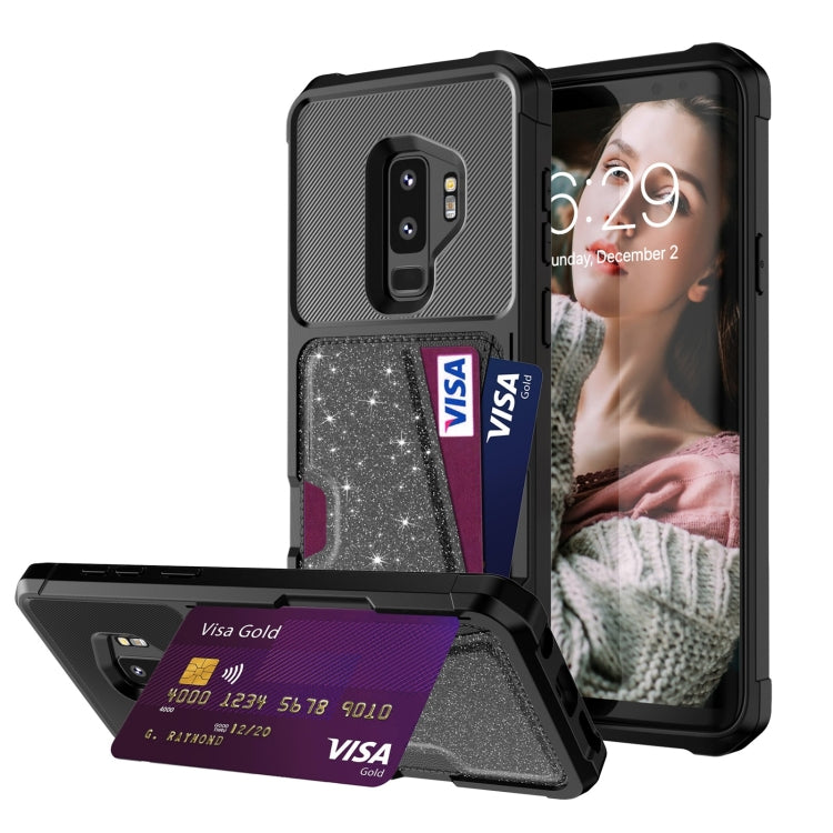Glitter Magnetic Card Bag Phone Case, For Samsung Galaxy S10, For Samsung Galaxy S10+, For Samsung Galaxy S10e, For Samsung Galaxy S9, For Samsung Galaxy S9+, For Samsung Galaxy Note9