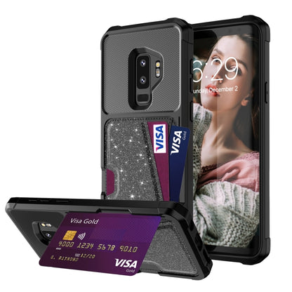 Glitter Magnetic Card Bag Phone Case, For Samsung Galaxy S10, For Samsung Galaxy S10+, For Samsung Galaxy S10e, For Samsung Galaxy S9, For Samsung Galaxy S9+, For Samsung Galaxy Note9