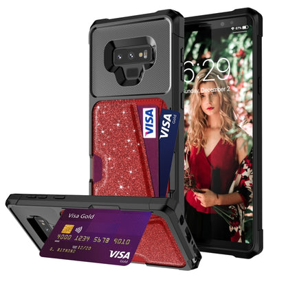 Glitter Magnetic Card Bag Phone Case, For Samsung Galaxy S10, For Samsung Galaxy S10+, For Samsung Galaxy S10e, For Samsung Galaxy S9, For Samsung Galaxy S9+, For Samsung Galaxy Note9