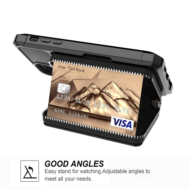 Zipper Wallet Card Bag PU Back Case, For iPhone 12 mini, For iPhone 12 / 12 Pro, For iPhone 12 Pro Max, For iPhone 11 Pro, For iPhone 11 Pro Max, For iPhone XR, For iPhone XS Max, For iPhone SE 2022 / SE 2020 / 7 / 8 / 6 / 6s                           ...