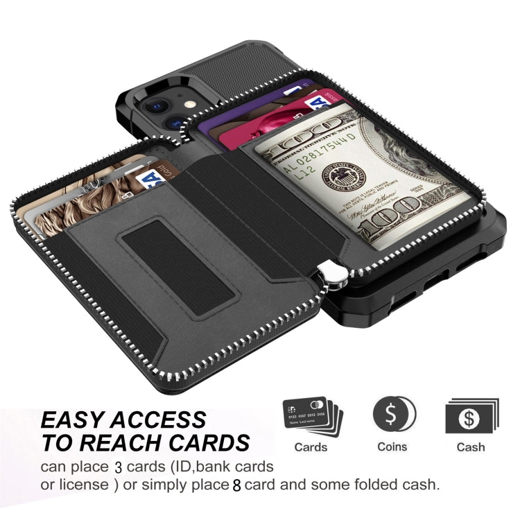 Zipper Wallet Card Bag PU Back Case, For iPhone 12 mini, For iPhone 12 / 12 Pro, For iPhone 12 Pro Max, For iPhone 11 Pro, For iPhone 11 Pro Max, For iPhone XR, For iPhone XS Max, For iPhone SE 2022 / SE 2020 / 7 / 8 / 6 / 6s                           ...
