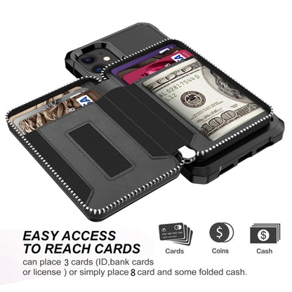 Zipper Wallet Card Bag PU Back Case, For iPhone 12 mini, For iPhone 12 / 12 Pro, For iPhone 12 Pro Max, For iPhone 11 Pro, For iPhone 11 Pro Max, For iPhone XR, For iPhone XS Max, For iPhone SE 2022 / SE 2020 / 7 / 8 / 6 / 6s                           ...