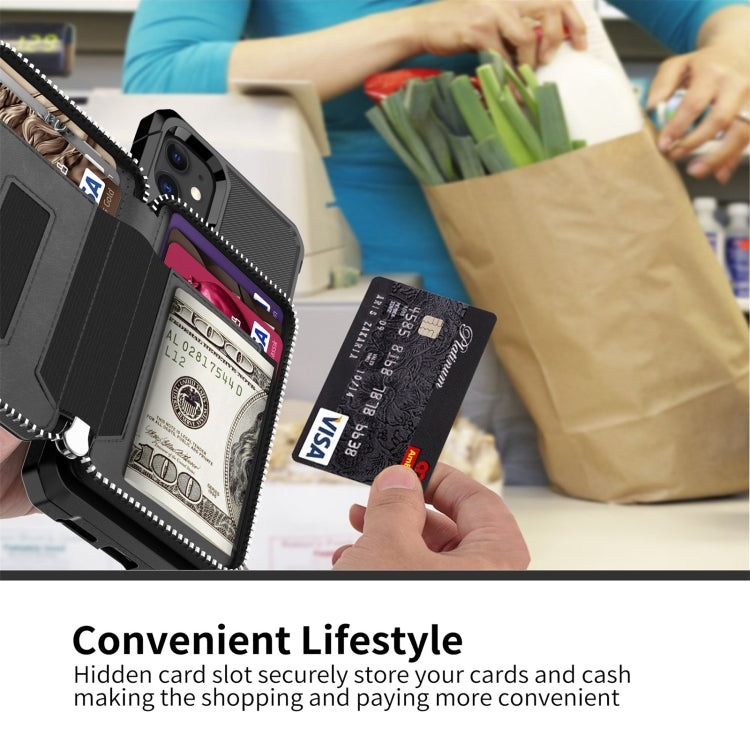 Zipper Wallet Card Bag PU Back Case, For iPhone 12 mini, For iPhone 12 / 12 Pro, For iPhone 12 Pro Max, For iPhone 11 Pro, For iPhone 11 Pro Max, For iPhone XR, For iPhone XS Max, For iPhone SE 2022 / SE 2020 / 7 / 8 / 6 / 6s                           ...