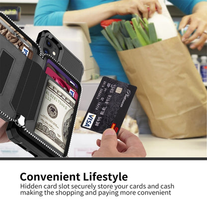 Zipper Wallet Card Bag PU Back Case, For iPhone 12 mini, For iPhone 12 / 12 Pro, For iPhone 12 Pro Max, For iPhone 11 Pro, For iPhone 11 Pro Max, For iPhone XR, For iPhone XS Max, For iPhone SE 2022 / SE 2020 / 7 / 8 / 6 / 6s                           ...