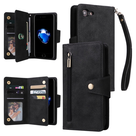 Rivet Buckle 9 Cards Three Fold Leather Phone Case, For iPhone 7/8/SE 2020, For iPhone 7 Plus/8 Plus, For iPhone 11, For iPhone 11 Pro, For iPhone 12, For iPhone 12 mini, For iPhone 12 Pro Max, For iPhone 13 mini, For iPhone X/XS