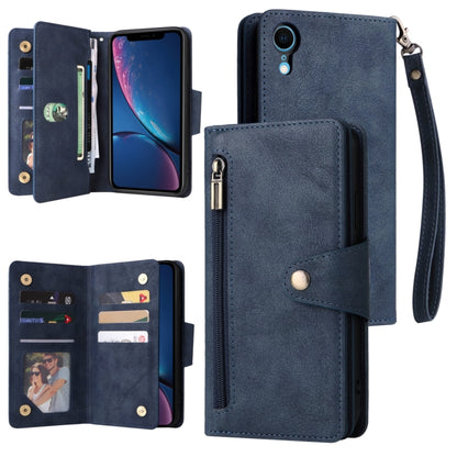 Rivet Buckle 9 Cards Three Fold Leather Phone Case, For iPhone XR, For iPhone XS Max, For iPhone 11 Pro Max, For iPhone 13 Pro, For iPhone 13 Pro Max