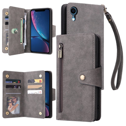 Rivet Buckle 9 Cards Three Fold Leather Phone Case, For iPhone XR, For iPhone XS Max, For iPhone 11 Pro Max, For iPhone 13 Pro, For iPhone 13 Pro Max