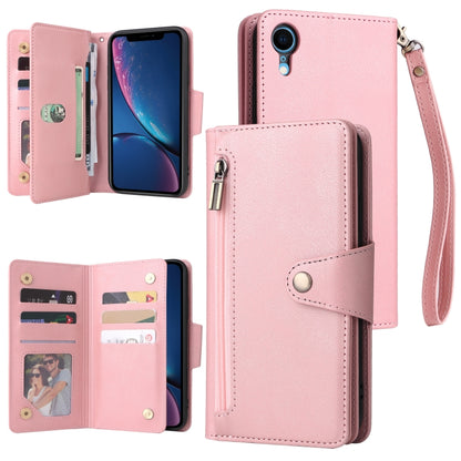 Rivet Buckle 9 Cards Three Fold Leather Phone Case, For iPhone XR, For iPhone XS Max, For iPhone 11 Pro Max, For iPhone 13 Pro, For iPhone 13 Pro Max