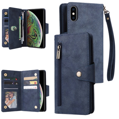 Rivet Buckle 9 Cards Three Fold Leather Phone Case, For iPhone XR, For iPhone XS Max, For iPhone 11 Pro Max, For iPhone 13 Pro, For iPhone 13 Pro Max