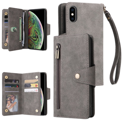 Rivet Buckle 9 Cards Three Fold Leather Phone Case, For iPhone XR, For iPhone XS Max, For iPhone 11 Pro Max, For iPhone 13 Pro, For iPhone 13 Pro Max