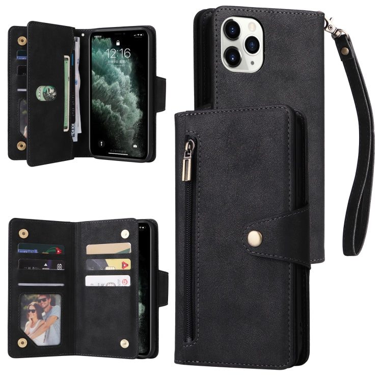 Rivet Buckle 9 Cards Three Fold Leather Phone Case, For iPhone XR, For iPhone XS Max, For iPhone 11 Pro Max, For iPhone 13 Pro, For iPhone 13 Pro Max
