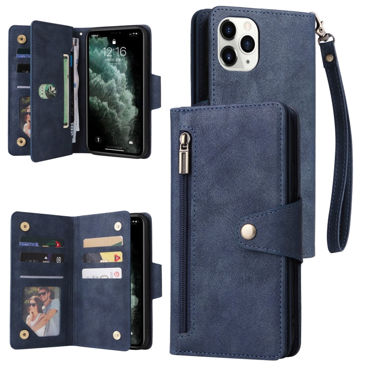 Rivet Buckle 9 Cards Three Fold Leather Phone Case, For iPhone XR, For iPhone XS Max, For iPhone 11 Pro Max, For iPhone 13 Pro, For iPhone 13 Pro Max