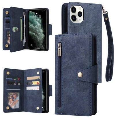 Rivet Buckle 9 Cards Three Fold Leather Phone Case, For iPhone XR, For iPhone XS Max, For iPhone 11 Pro Max, For iPhone 13 Pro, For iPhone 13 Pro Max