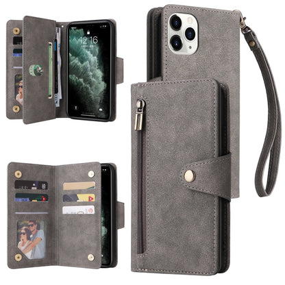 Rivet Buckle 9 Cards Three Fold Leather Phone Case, For iPhone XR, For iPhone XS Max, For iPhone 11 Pro Max, For iPhone 13 Pro, For iPhone 13 Pro Max