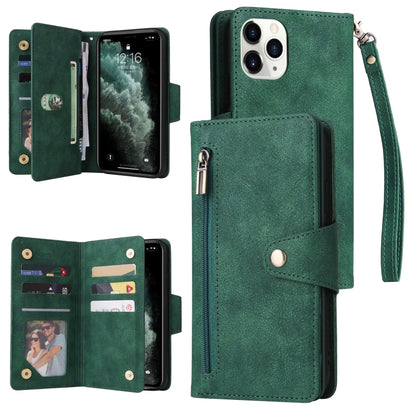 Rivet Buckle 9 Cards Three Fold Leather Phone Case, For iPhone XR, For iPhone XS Max, For iPhone 11 Pro Max, For iPhone 13 Pro, For iPhone 13 Pro Max