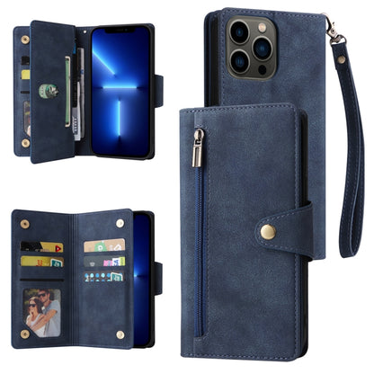 Rivet Buckle 9 Cards Three Fold Leather Phone Case, For iPhone XR, For iPhone XS Max, For iPhone 11 Pro Max, For iPhone 13 Pro, For iPhone 13 Pro Max