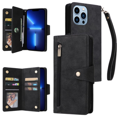 Rivet Buckle 9 Cards Three Fold Leather Phone Case, For iPhone XR, For iPhone XS Max, For iPhone 11 Pro Max, For iPhone 13 Pro, For iPhone 13 Pro Max