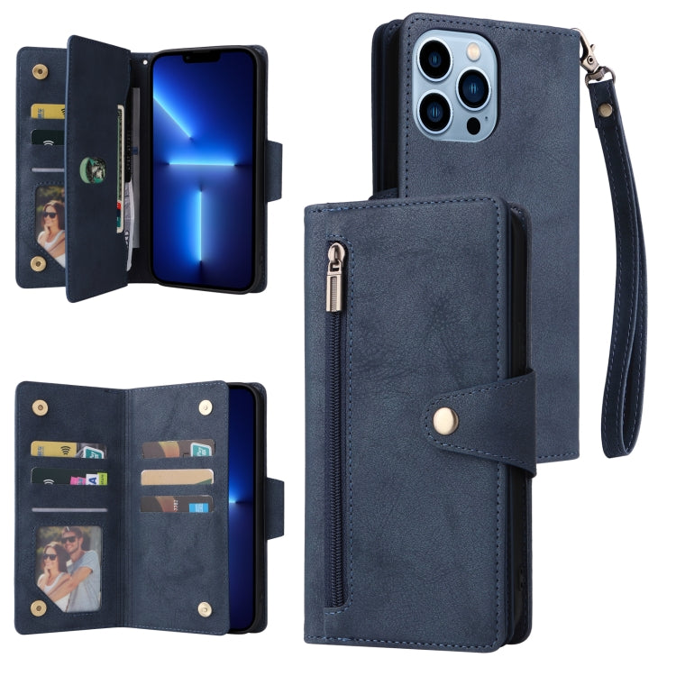 Rivet Buckle 9 Cards Three Fold Leather Phone Case, For iPhone XR, For iPhone XS Max, For iPhone 11 Pro Max, For iPhone 13 Pro, For iPhone 13 Pro Max
