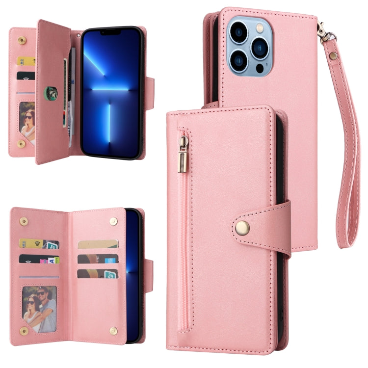Rivet Buckle 9 Cards Three Fold Leather Phone Case, For iPhone XR, For iPhone XS Max, For iPhone 11 Pro Max, For iPhone 13 Pro, For iPhone 13 Pro Max