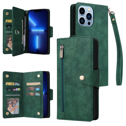 Rivet Buckle 9 Cards Three Fold Leather Phone Case, For iPhone XR, For iPhone XS Max, For iPhone 11 Pro Max, For iPhone 13 Pro, For iPhone 13 Pro Max