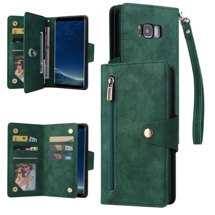 Rivet Buckle 9 Cards Three Fold Leather Phone Case, For Samsung Galaxy Note10 Lite, For Samsung Galaxy Note10+, For Samsung Galaxy Note20 Ultra, For Samsung Galaxy S8, For Samsung Galaxy S9, For Samsung Galaxy S9+, For Samsung Galaxy S10               ...