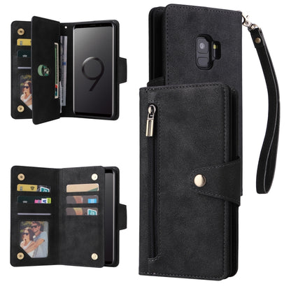 Rivet Buckle 9 Cards Three Fold Leather Phone Case, For Samsung Galaxy Note10 Lite, For Samsung Galaxy Note10+, For Samsung Galaxy Note20 Ultra, For Samsung Galaxy S8, For Samsung Galaxy S9, For Samsung Galaxy S9+, For Samsung Galaxy S10               ...