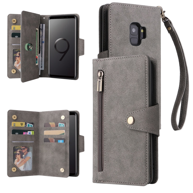 Rivet Buckle 9 Cards Three Fold Leather Phone Case, For Samsung Galaxy Note10 Lite, For Samsung Galaxy Note10+, For Samsung Galaxy Note20 Ultra, For Samsung Galaxy S8, For Samsung Galaxy S9, For Samsung Galaxy S9+, For Samsung Galaxy S10               ...