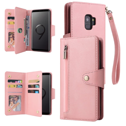 Rivet Buckle 9 Cards Three Fold Leather Phone Case, For Samsung Galaxy Note10 Lite, For Samsung Galaxy Note10+, For Samsung Galaxy Note20 Ultra, For Samsung Galaxy S8, For Samsung Galaxy S9, For Samsung Galaxy S9+, For Samsung Galaxy S10               ...
