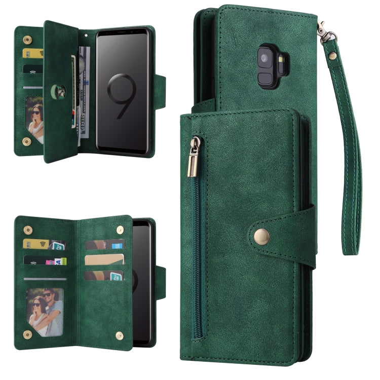 Rivet Buckle 9 Cards Three Fold Leather Phone Case, For Samsung Galaxy Note10 Lite, For Samsung Galaxy Note10+, For Samsung Galaxy Note20 Ultra, For Samsung Galaxy S8, For Samsung Galaxy S9, For Samsung Galaxy S9+, For Samsung Galaxy S10               ...