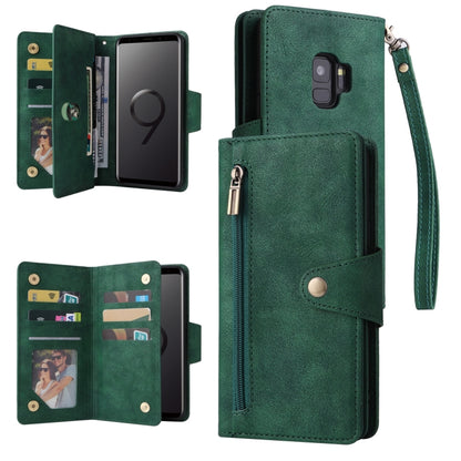 Rivet Buckle 9 Cards Three Fold Leather Phone Case, For Samsung Galaxy Note10 Lite, For Samsung Galaxy Note10+, For Samsung Galaxy Note20 Ultra, For Samsung Galaxy S8, For Samsung Galaxy S9, For Samsung Galaxy S9+, For Samsung Galaxy S10               ...