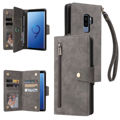 Rivet Buckle 9 Cards Three Fold Leather Phone Case, For Samsung Galaxy Note10 Lite, For Samsung Galaxy Note10+, For Samsung Galaxy Note20 Ultra, For Samsung Galaxy S8, For Samsung Galaxy S9, For Samsung Galaxy S9+, For Samsung Galaxy S10               ...