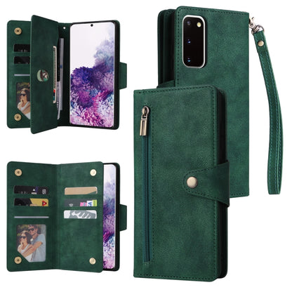 Rivet Buckle 9 Cards Three Fold Leather Phone Case, For Samsung Galaxy S10e, For Samsung Galaxy S20, For Samsung Galaxy S20 FE 5G, For Samsung Galaxy S20+, For Samsung Galaxy S21 5G, For Samsung Galaxy S21 FE 5G, For Samsung Galaxy S21+                ...