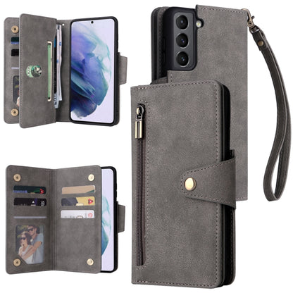 Rivet Buckle 9 Cards Three Fold Leather Phone Case, For Samsung Galaxy S10e, For Samsung Galaxy S20, For Samsung Galaxy S20 FE 5G, For Samsung Galaxy S20+, For Samsung Galaxy S21 5G, For Samsung Galaxy S21 FE 5G, For Samsung Galaxy S21+                ...