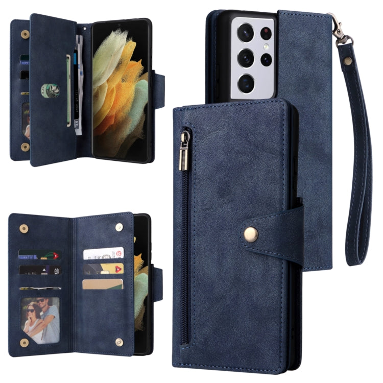 Rivet Buckle 9 Cards Three Fold Leather Phone Case, For Samsung Galaxy S10e, For Samsung Galaxy S20, For Samsung Galaxy S20 FE 5G, For Samsung Galaxy S20+, For Samsung Galaxy S21 5G, For Samsung Galaxy S21 FE 5G, For Samsung Galaxy S21+                ...