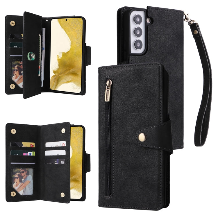 Rivet Buckle 9 Cards Three Fold Leather Phone Case, For Samsung Galaxy S22+, For Samsung Galaxy S22 Ultra 5G, For Samsung Galaxy A02, For Samsung Galaxy A03S 166mm, For Samsung Galaxy A10, For Samsung Galaxy A10s, For Samsung Galaxy A11 EU Version     ...
