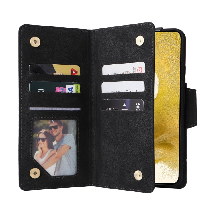 Rivet Buckle 9 Cards Three Fold Leather Phone Case, For Samsung Galaxy S22+, For Samsung Galaxy S22 Ultra 5G, For Samsung Galaxy A02, For Samsung Galaxy A03S 166mm, For Samsung Galaxy A10, For Samsung Galaxy A10s, For Samsung Galaxy A11 EU Version     ...