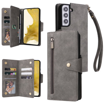 Rivet Buckle 9 Cards Three Fold Leather Phone Case, For Samsung Galaxy S22+, For Samsung Galaxy S22 Ultra 5G, For Samsung Galaxy A02, For Samsung Galaxy A03S 166mm, For Samsung Galaxy A10, For Samsung Galaxy A10s, For Samsung Galaxy A11 EU Version     ...
