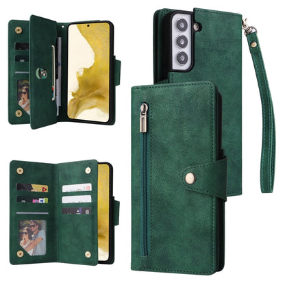 Rivet Buckle 9 Cards Three Fold Leather Phone Case, For Samsung Galaxy S22+, For Samsung Galaxy S22 Ultra 5G, For Samsung Galaxy A02, For Samsung Galaxy A03S 166mm, For Samsung Galaxy A10, For Samsung Galaxy A10s, For Samsung Galaxy A11 EU Version     ...